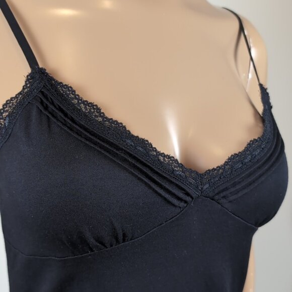 3/$20 Mexx Black Lace Trim Camisole Top Sleeveless Bustier Tank Modal Pleated - Picture 3 of 12